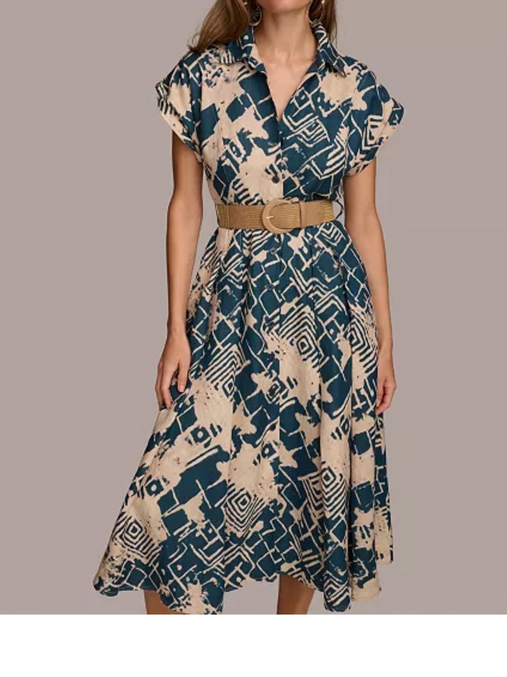 Donna Karan Women's Linen-Blend Printed Shirtdress Size 16 - Picture 5 of 8